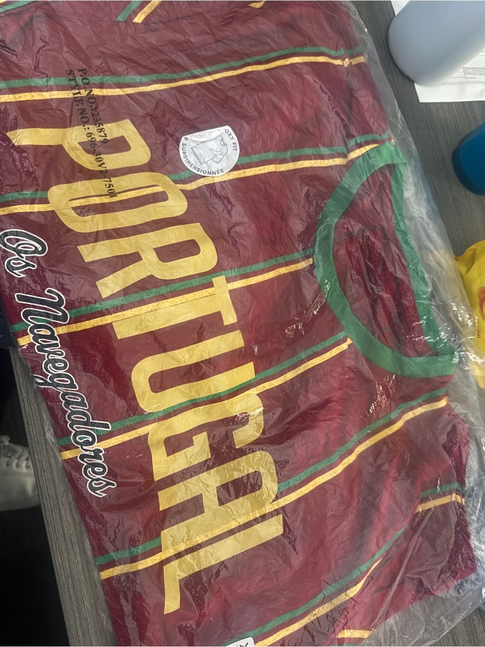 Portugal Men's Maroon Football Jersey with Green Trim